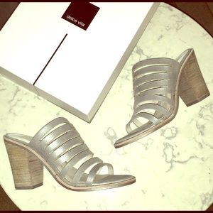 Dolce Vita Wooden Heel Silver Lorna Mules 7.5 8